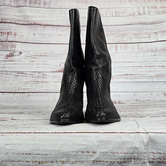 Architect Black Leather Ellis Boots Size 6.5M Pull on Woven Mixed Weave Western - Picture 4 of 10